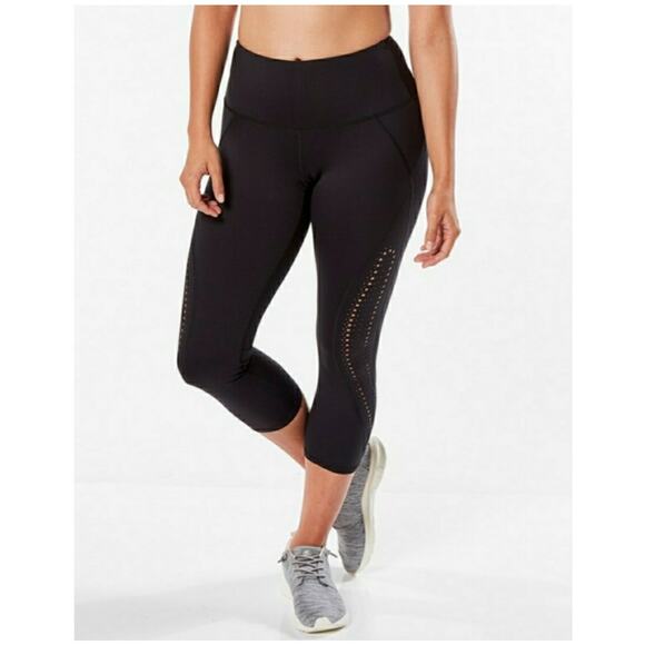 Ruby Ribbon Leggings Womens Small Black Laser Cut Cropped Athletic Capri Active - Picture 1 of 9